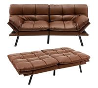 Costway Canapé Convertible 3 Place, Canapé-Lit Futon , Dossier Et Accoudoirs Réglables - Surface De Couchage 182 X 106,5 Cm Marron Marron