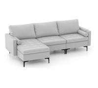 COSTWAY Canapé d'Angle 3-4 Places, en Cuir Aérien avec 2 Ports USB, Gauche ou Droite, 3 Coussins, 240 x 130 x 80 CM Gris