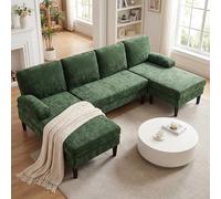COSTWAY Canapé d'angle 4 Places en U avec 2 Chaise Longue, Grand Canapé 4 Places Rembourrés, Modulable, Tissu en Velours Côtelé/Chenille Doux, 4 Coussins, Moderne, 258 x 125 x 71,5 cm (Vert)