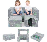 COSTWAY Canapé de jeu 2 places pour enfants, jeu de canapé modulaire lumineux dans l'obscurité, canapé en peluche 3 en 1 avec housse en flanelle lavable en machine