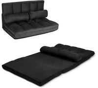 COSTWAY Canapé de Sol Ajustable, Canapé-Lit Paresseux Pliable à 6 Positions avec Housse en Tissu Détachable, Daim Durable et 2 Oreillers, Sofa pour Chambre, Salon, Balcon, Charge Max 150 kg, Noir