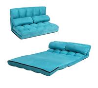 COSTWAY Canapé de Sol Ajustable, Canapé-Lit Paresseux Pliable à 6 Positions avec Housse en Tissu Détachable, Daim Durable et 2 Oreillers pour Chambre/Salon/Balcon, Charge Max 150KG (Bleu)