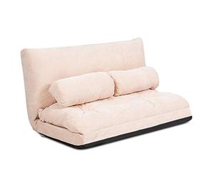 COSTWAY Canapé de Sol Pliable en Velours Côtelé, Canapé-Lit Convertible avec Dossier Réglable à 6 Positions, Chauffeuse Paresseuse à 2 Places avec 2 Oreillers, pour Salon, Chambre (Beige)