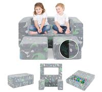 COSTWAY Canapé Enfant 2 Places Lumineux (Brillant dans Le Noir) avec Motif Dinosaure, Fauteuil Enfant Convertible en Tissu avec Housse Lavable, Canapé Modulaire Phosphorescent pour 3 Ans+