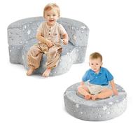 COSTWAY Canapé Fauteuil 2-en-1 pour Enfants - Housse Amovible et Lavable - Convertible en Tapis de Jeu Lumineux dans le Noir