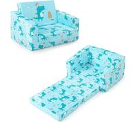 Costway Canapé-Lit 2 En 1 Enfants Convertible En Velours Avec Poches De Rangement Latérales, Imprimé Dinosaures,0 - 5 Ans Multicolore