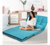 COSTWAY Canapé-lit avec 2 coussins, Canapé-lit avec dossier réglable en 6 positions, Canapé-lit pliable, Canapé de sol pour chambre, salon et balcon Bleu