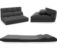 COSTWAY Canapé-lit bas avec 2 coussins, canapé convertible au sol avec dossier réglable en 6 positions et revêtement en velours doux pour la peau, canapé d'invité pliable pour le salon et la chambre G