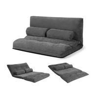 Costway Canapé Lit / Chauffeuse Convertible - 2 Places Dossier Réglable 6 Positions, Tissu Velours Côtelé Détachable Et Lavable Gris Multicolore