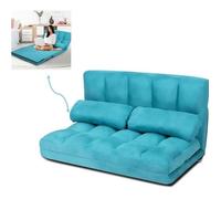 Costway Canapé Lit / Chauffeuse Convertible, Dossier Réglable 6 Positions, 2 Coussins, Tissu Aspect Suédé Détachable Et Lavable Bleu Multicolore
