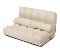 Canapé Convertible 2 Places 113 x 180 CM Dossier Réglable à 6 Positions Housse en Suède Détachable,2 Oreillers Beige