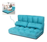 COSTWAY Canapé Lit / Chauffeuse Convertible, Dossier Réglable 6 Positions, 2 Coussins, Tissu Aspect Suédé Détachable et Lavable Bleu