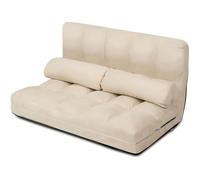 Costway Canapé Lit / Chauffeuse Convertible, Dossier Réglable 6 Positions, 2 Coussins, Tissu Aspect Suédé Lavable Beige Beige