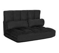 COSTWAY Canapé Lit / Chauffeuse Convertible, Dossier Réglable 6 Positions, 2 Coussins, Tissu Aspect Suédé Détachable et Lavable Noir