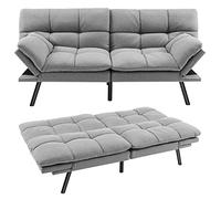 COSTWAY Canapé-Lit Convertible 5 en 1 avec Dossier et Accoudoirs Réglables, Canapé Futon 3 Places en Mousse à Mémoire, Pieds Métalliques, pour Petits Appartements, Salon, Bureau, Charge 273 kg (Gris)