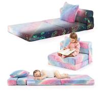 COSTWAY Canapé-lit Enfant Brillant dans Le Noir avec Motif Licorne & Oreiller, Matelas de Sol Pliable en Flanelle avec Housse Lavable en Machine, Canapé Modulaire pour Chambre Salle de Jeux