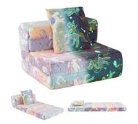 COSTWAY Canapé-lit Enfant Brillant dans Le Noir avec Motif Licorne & Oreiller, Matelas de Sol Pliable en Flanelle avec Housse Lavable en Machine, Canapé Modulaire pour Chambre Salle de Jeux (Rose)