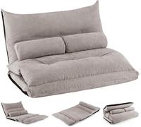 COSTWAY Canapé-lit Paresseux Pliable, Canapé Convertible avec Dossier Réglable à 42 Positions, Chauffeuse avec 2 Oreillers, Sofa pour Salon, Chambre, Balcon, Gris