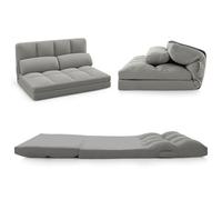 COSTWAY Canapé-Lit Paresseux Pliable, Canapé Convertible avec Dossier Réglable à 6 Positions, Matelas-Lit Pliant en Tissu Velours, Chauffeuse avec 2 Oreillers, pour Salon, Chambre(Gris Clair)