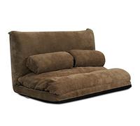 COSTWAY Canapé-lit Paresseux Pliable, Canapé de Sol Réglable 90°-180° à 6 Positions avec 2 Oreillers, en Velours Côtelé, pour Chambre, Salon, Balcon, Charge Max 150 kg (Café)