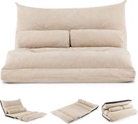 COSTWAY Canapé-lit pliable, Canapé-lit 3 en 1 avec fonction sommeil et dossier réglable, Canapé-lit avec 2 coussins lombaires, Canapé-lit pliable pour le salon et la chambre (Beige)