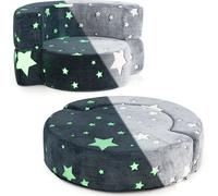COSTWAY Canapé lumineux pour enfants, siège convertible avec housse amovible et lavable en machine & motif étoilé, 3 ans et plus, gris