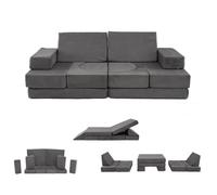 COSTWAY Canapé Modulable 12 Pièces pour Enfants - Convertible avec Housses Lavables, Rembourrage en Mousse Haute Densité Gris