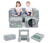 COSTWAY Canapé Modulaire Phosphorescent pour 2 Enfants Pliable 3 en 1, Housse en Flanelle Amovible 100 x 50,5 x 40 cm, Gris