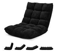 COSTWAY Canapé Paresseux Chaise de Sol, Fauteuil Convertible en Polaire Corail Dossier Réglable 14 Positions, Chaise de Méditation/Jeux Vidéo, pour Coin Lecture, Salon, Enfant/Adulte, Noir