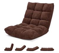 COSTWAY Canapé Paresseux Chaise de Sol, Fauteuil Convertible en Polaire Corail Dossier Réglable 14 Positions, Chaise de Méditation/Jeux Vidéo, pour Coin Lecture, Salon, Enfant/Adulte, Marron