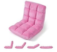 COSTWAY Canapé Paresseux Tatami Pliable, Fauteuil de Sol Convertible Dossier Réglable 14 Positions, Chauffeuse 1 Place en Velours pour Enfant/Adulte, Chaise de Méditation pour Salon (Rose)