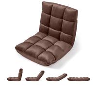 COSTWAY Canapé Paresseux Tatami Pliable, Fauteuil de Sol Convertible Dossier Réglable 14 Positions, Chauffeuse 1 Place en Velours pour Enfant/Adulte, Chaise de Méditation pour Salon (Marron)