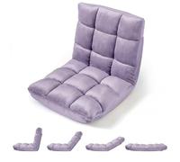 COSTWAY Canapé Paresseux Tatami Pliable, Fauteuil de Sol Convertible Dossier Réglable 14 Positions, Chauffeuse 1 Place en Velours pour Enfant/Adulte, Chaise de Méditation pour Salon (Violet)