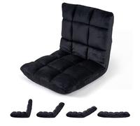 COSTWAY Canapé Paresseux Tatami Pliable, Fauteuil de Sol Convertible Dossier Réglable 14 Positions, Chauffeuse 1 Place en Velours pour Enfant/Adulte, Chaise de Méditation pour Salon (Noir)