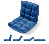 COSTWAY Canapé Paresseux Tatami Pliable, Fauteuil de Sol Convertible Dossier Réglable 14 Positions, Chauffeuse 1 Place en Velours pour Enfant/Adulte, Chaise de Méditation pour Salon (Bleu Marine)