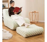 COSTWAY Canapé Pouf Poire d'appoint avec Repose-Pieds, Chaise Longue Fond Antidérapant & Housse en Velours Teddy Lavable en Machine, Fauteuil Relax Confortable pour Salon, Chambre (Vert)