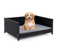 COSTWAY Canapé pour Chiens Chats, Lit Surélevé pour Chien en Rotin, Canapé-lit pour Animaux de Compagnie avec Coussin Doux et Cadre en Métal, 62 x 46 x 25 cm, Charge 30 KG, Gris