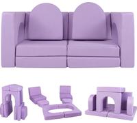 COSTWAY Canapé pour enfants 8 pièces, Canapé de jeu de construction en mousse avec tissu confortable en daim, Canapé de jeu modulaire pour enfants pour jouer (Violet)
