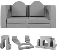COSTWAY Canapé pour enfants 8 pièces, Canapé de jeu en blocs de construction en mousse avec tissu confortable en daim, Canapé de jeu modulaire pour enfants pour jouer (Gris)