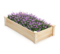 COSTWAY Carré Potager Carré en Bois Sapin, 120 x 61 x 25,5 cm, Fond Ouvert et Drainage, pour Fleurs Herbes Légumes Fruits, Naturel