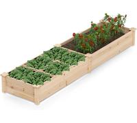 COSTWAY Carré Potager en Bois 228 x 62 x 25 cm, 2 Bacs à Fleurs et Séparateurs, Lit de Jardin pour Fleurs, Légumes, Fruits, Herbes