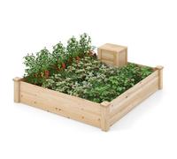 COSTWAY Carré Potager en Bois de Sapin -124x124x25,5CM - Bac à Compost, Base Ouverte, Peinture DIY - Fruits Fleurs Légumes