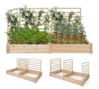 COSTWAY Carré Potager en Bois de Sapin - 222x114x110CM - 3 Treillis, Base Ouverte - Vignes Grimpantes, Fruits, Fleurs, Légumes