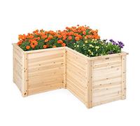 COSTWAY Carré Potager Jardinière en Bois de Sapin Base Ouverte en L, Jardinière Surélevée pour Légumes Fruits, pour Jardin Cour Pelouse, 120 x 120 x 62 cm (Naturel)