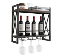 COSTWAY Casier à Bouteilles Mural Industriel, Étagère de Rangement à 2 Niveaux avec 3 Porte-Verre à Pied, Étagère à Vin pour Cuisine, Bar, Salle à Manger, 20 x 60 x 55 cm