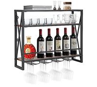 COSTWAY Casier à Bouteilles Mural Industriel, Étagère de Rangement à 3 Niveaux avec 4 Porte-Verre à Pied, Étagère à Vin pour Cuisine, Bar, Salle à Manger, 20 x 80 x 63 cm