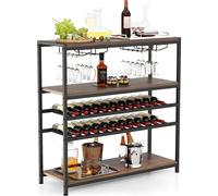 COSTWAY Casier à vin à 5 niveaux, armoire-bar indépendante avec 2 casiers à bouteilles & porte-verres, dessus spacieux & étagères ouvertes, armoire à vin pour cuisine-salon, salle à manger, buffet, ma