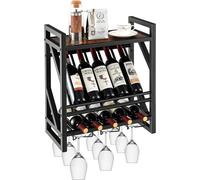 COSTWAY Casier à vin en métal, pour 10 bouteilles de vin et 3 rangées de porte-verres à vin, casier à bouteilles mural, casier à bouteilles de vin design industriel, idéal pour la maison, le bar, la c