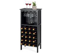 COSTWAY Casier à Vin Multifonctionnel avec 20 Emplacements de Bouteilles et Etagère pour Flûte à Champagne, Idéal pour Cuisine, Salle à Manger, Salon, Bar, Noir