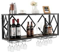 COSTWAY Casier à vin mural, 2 niveaux de casiers à bouteilles en bois avec cadre métallique, avec 6 rangées de porte-verres à vin, design industriel, idéal pour la maison, le bar, la cuisine et le res